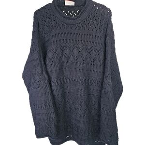 Forelli Vintage Heavy Cotton Crochet Black Cowl Neck Sweater, EUC, Size Large